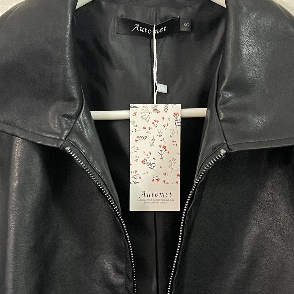 AUTOMET Womens Oversized Leather Jackets Faux Suede Motorcycle Coats, New - Picture 6 of 13